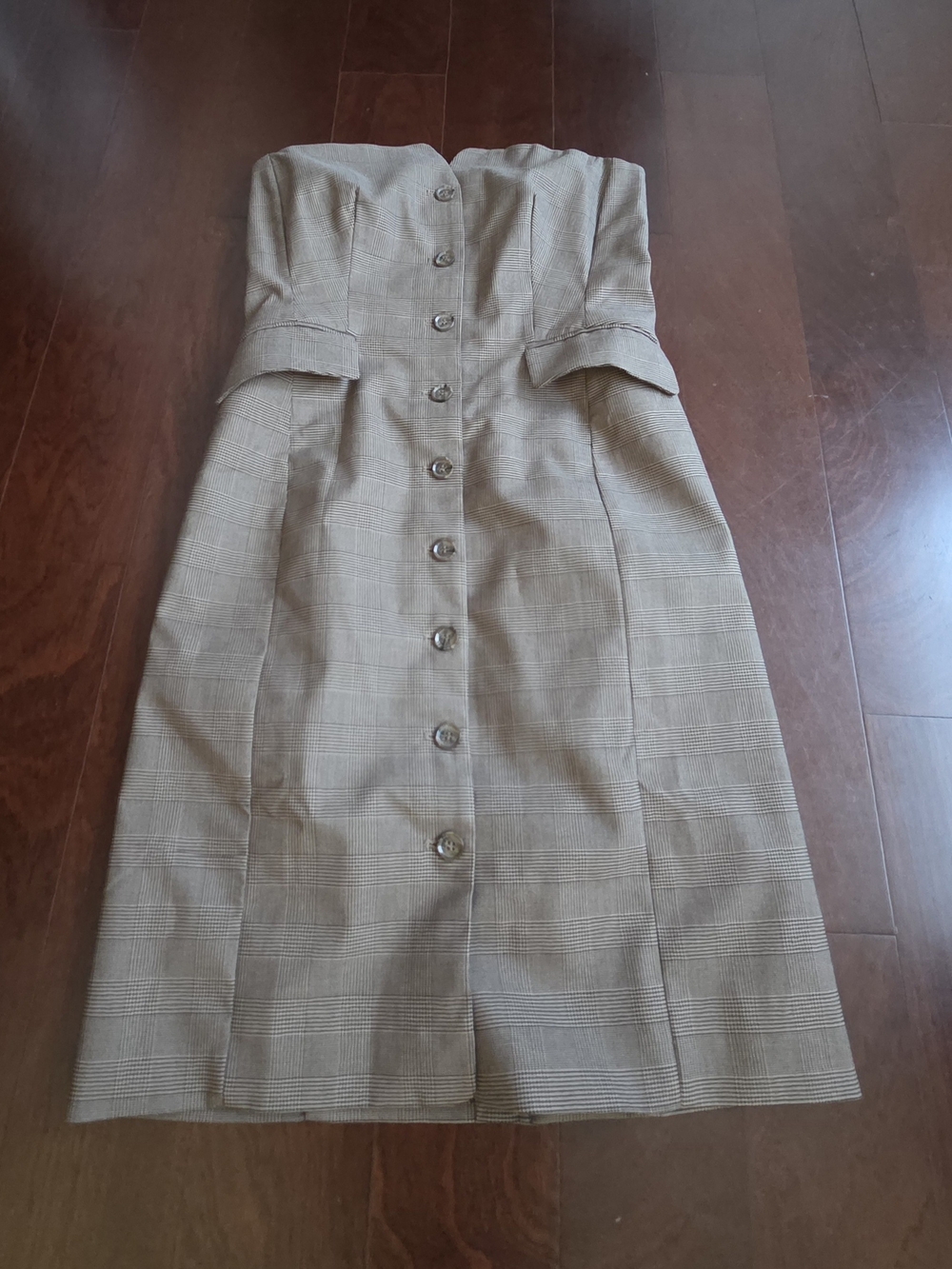 Banana Republic Strapless Plaid Midi Dress in Tan